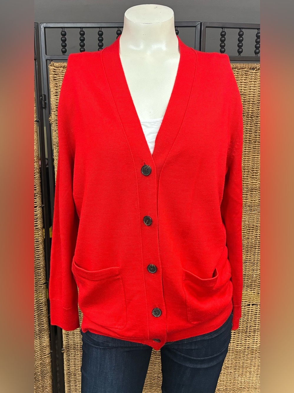 Madewell Red Button Front Knit Cardigan Sweater Medium